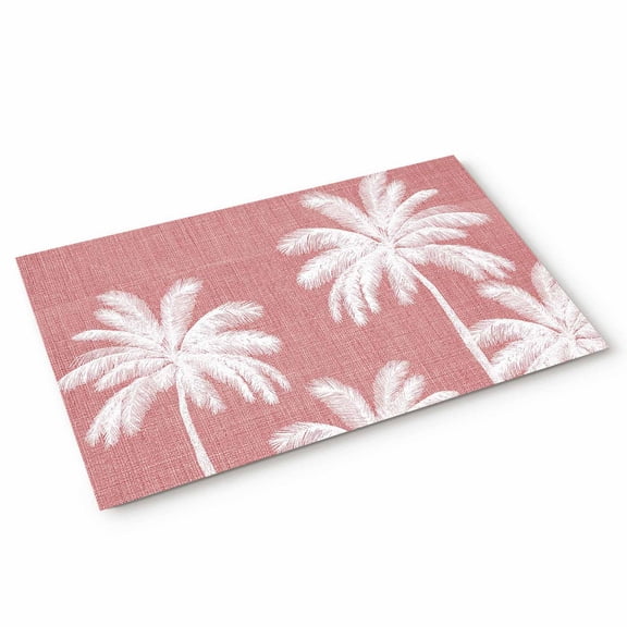 Doormat Tropical Palm Trees Doormats Entrance Door Rug Rose Pink Linen Coastal Floor Mat Welcome Front Door Mat for Indoor Outdoor Kitchen Home Decor 18x30 Inch
