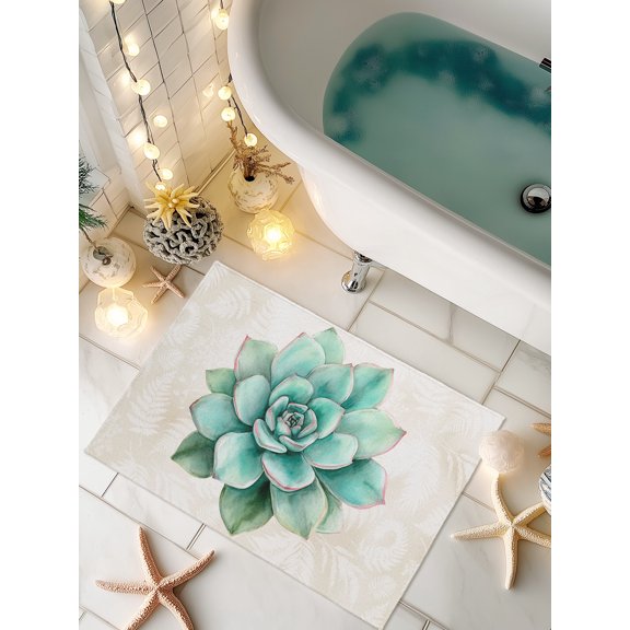 Doormat Turquoise Succulent Front Door Mat Non Slip Absorbent Low Profile Floor Mat Green Leaves Ferns Plants Welcome Mats Entryway Rug for Entrance Kitchen Porch Indoor Outdoor Home Decor 16"x24"