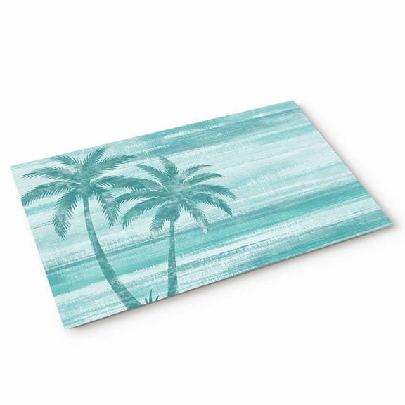 Doormat Turquoise Summer Palm Tree Doormats Entrance Door Rug Tropical Leaves Plant Floor Mat Welcome Front Door Mat for Indoor Outdoor Kitchen Home Decor 20x32 Inch