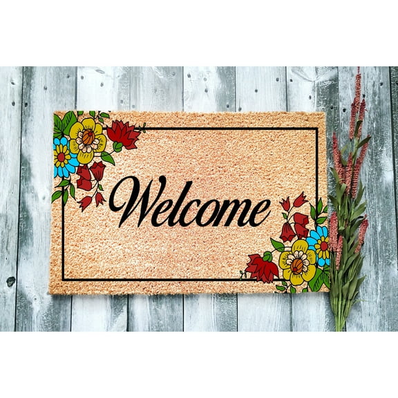 Doormat Welcome Flower Border Welcome Mat Funny Outdoor Farmhouse Fi (18" x 30") #5414
