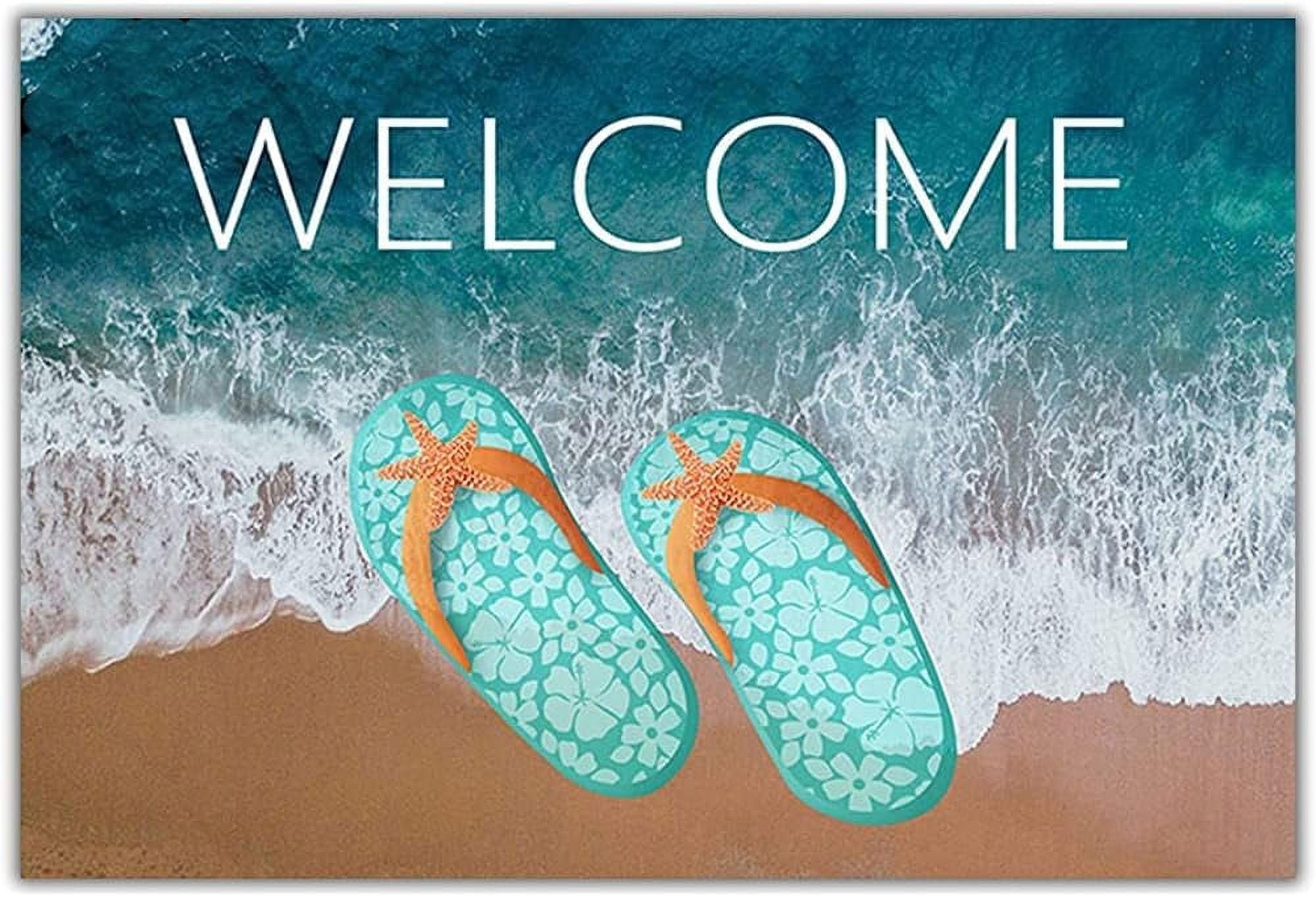 Doormat Mat Flip Flops Door Mat,Ocean Sea Beach Blue