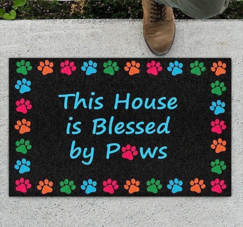 Doormat Welcome This House is Blessed by Paws Dog Funny Entryway Rugs ...