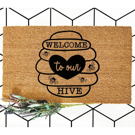 Doormat Welcome To Our Hive Welcome Mat Homeowner Wedding Gift Monogr (18" x 30") #4428