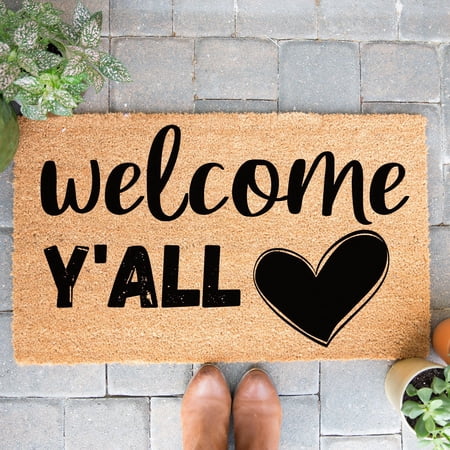Doormat Welcome Y'all Heart Welcome Mat New Home Gift For Her House W (18" x 30") #4424