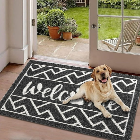 Doormat, Yamaziot 32"x47" Welcome Mat Door Rug for Indoor Outdoor, Non Slip Entrance Porch Door Mats, Absorbent Floor Mat Black Carpet
