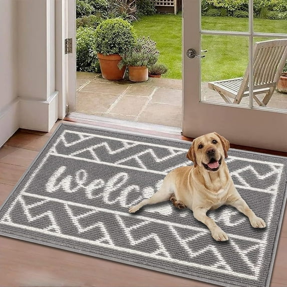 Doormat, Yamaziot 32"x47" Welcome Mat Door Rug for Indoor Outdoor, Non Slip Entrance Porch Door Mats, Absorbent Floor Mat Gray Carpet