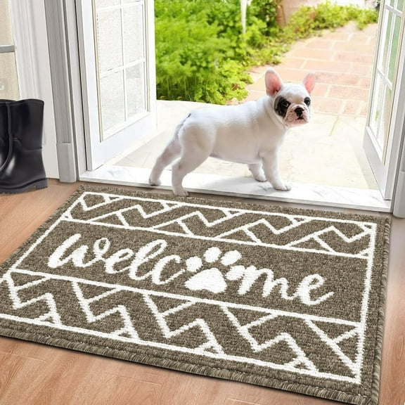 Welcome Mat, Yamaziot 24"x36" Doormat Door Mat for Indoor Outdoor, Non Slip Entryway Porch Rug, Absorbent Floor Carpet, Coffee
