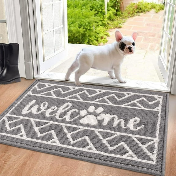 Doormat, Yamaziot 24"x36" Welcome Mat Door Rug for Indoor Outdoor, Non-Slip Entrance Porch Door Mats, Absorbent Floor Mat Carpet, Gray