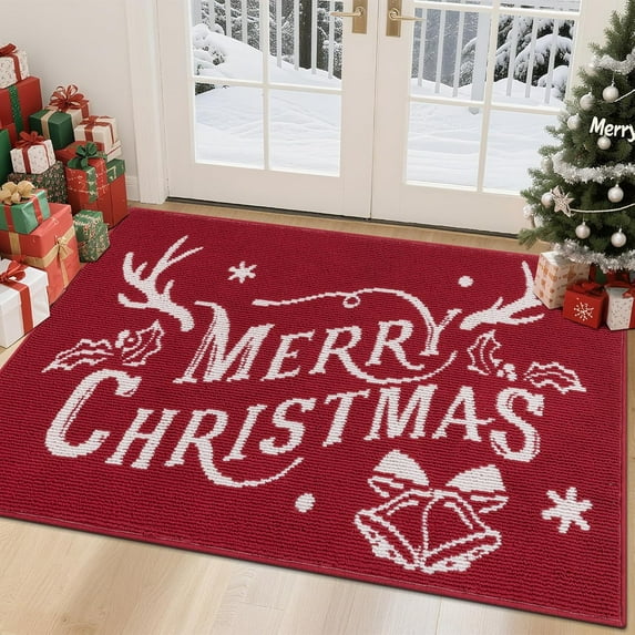 Christmas Rug, Yamaziot 32" x 47" Doormat Welcome Mat, Entrance Rug for Indoor Outdoor, Non Slip Porch Rug, Absorbent Washable Floor Carpet