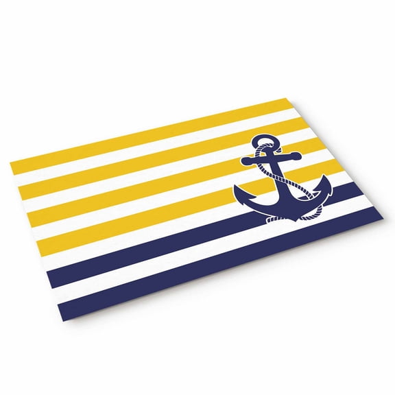 Doormat Yellow Stripes Doormats Entrance Door Rug Navy Blue Nautical Anchor Floor Mat Welcome Front Door Mat for Indoor Outdoor Kitchen Home Decor 18x30 Inch