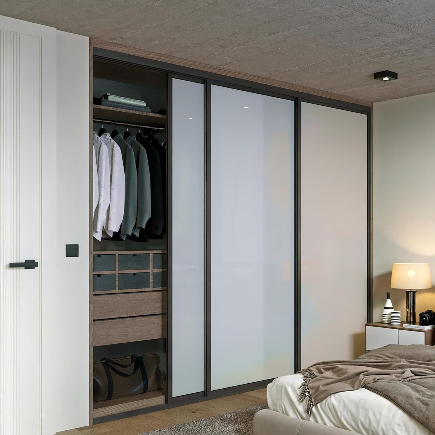 Doors55 Door55 3 Panel Glass Sliding Closet Door, Aluminum Frame ...