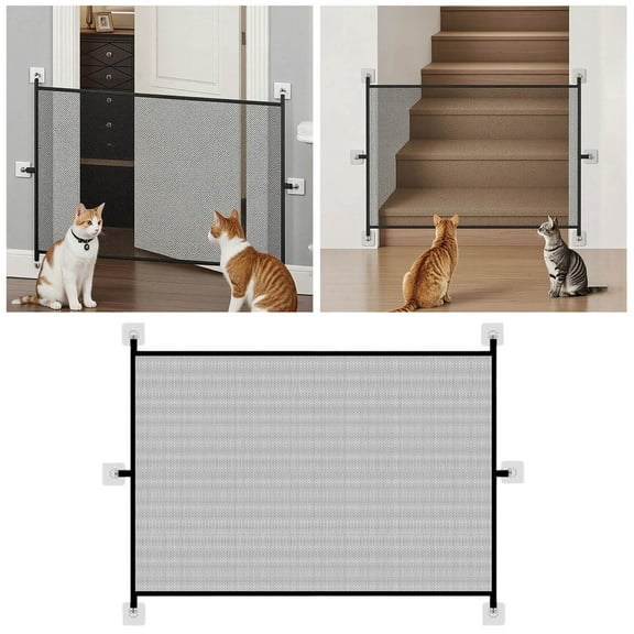 Doorstop 2 Indoor Mesh Stair Gate For - Portable Foldable Gate for Stairs Doorways Hallways Cat Proof Barrier Easy Install Durable Polyester Mesh