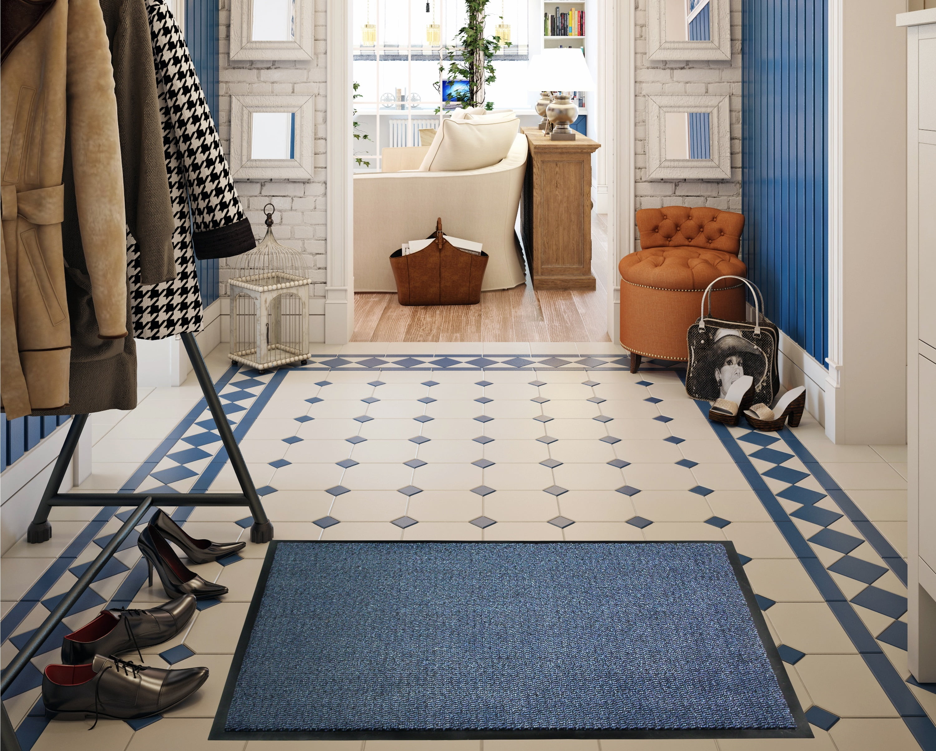 Coastal Blue Polypropylene Outdoor Entrance Mat - 32" x 48"