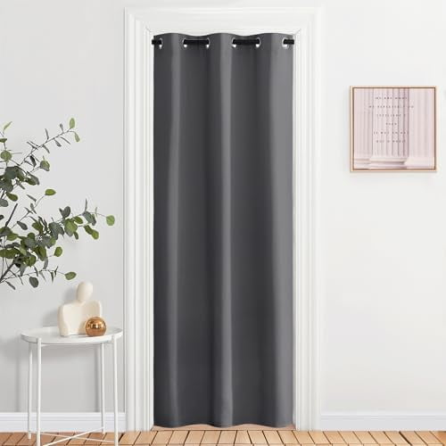 Doorway Curtain Privacy, Door Cover Curtain, Sound Reducing Winter Insulated Thermal Room Darkening Blackout Curtains for Bedroom, 80 inch Length (1 Panel, 2.8ft Wide by 6.7ft Long, Gray)