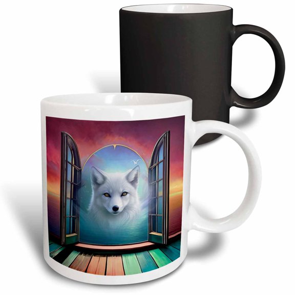 3drose, Doorway to Wolf Land, Beautiful White Wolf Art, 11oz Magic Transforming Mug