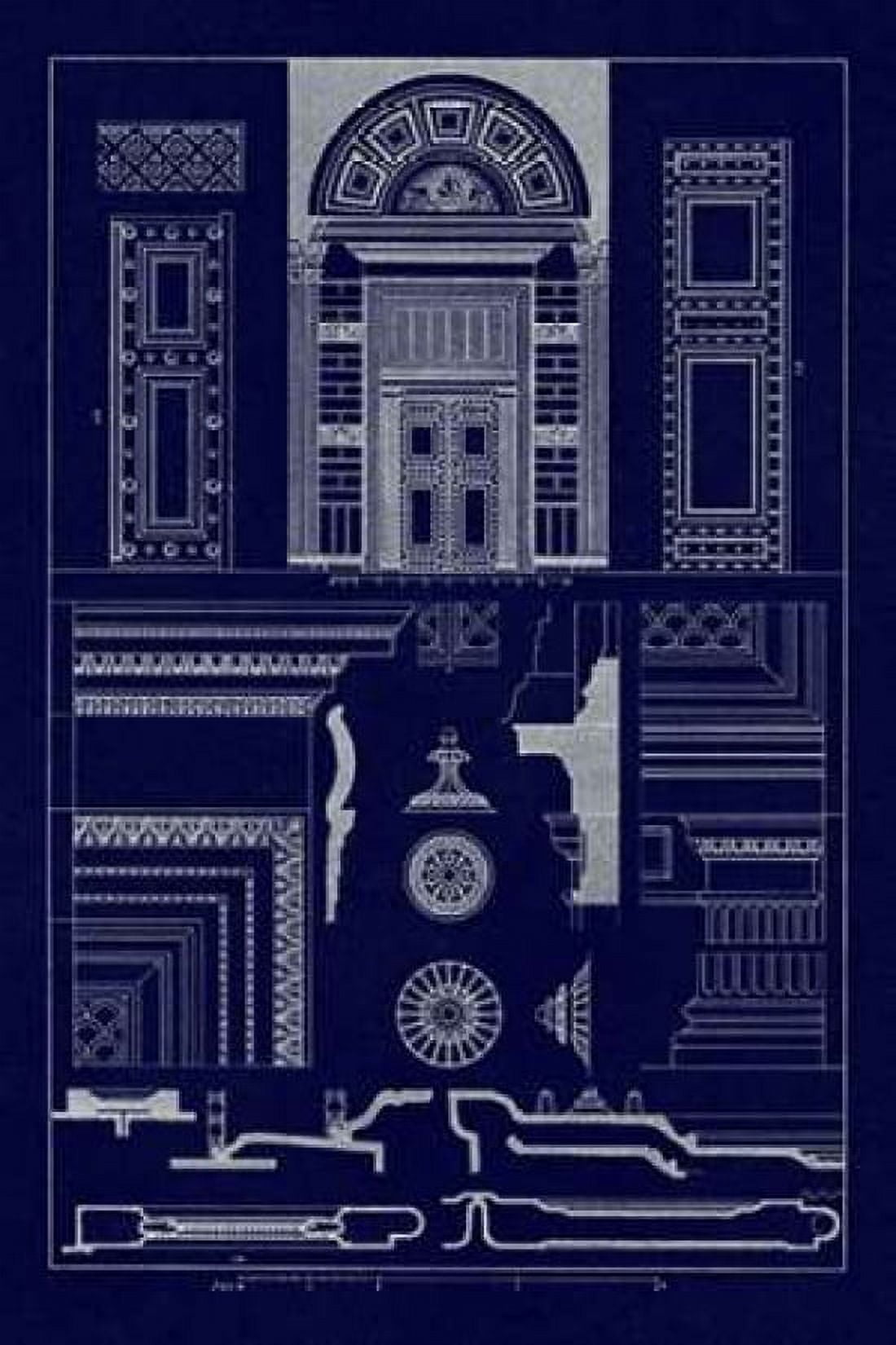 Doorway of the Pantheon at Rome (Blueprint) Canvas Art - J Buhlmann (12 x 18)