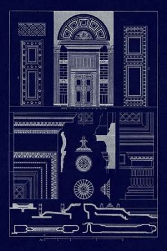 Doorway of the Pantheon at Rome (Blueprint) Canvas Art - J Buhlmann (24 x 36)