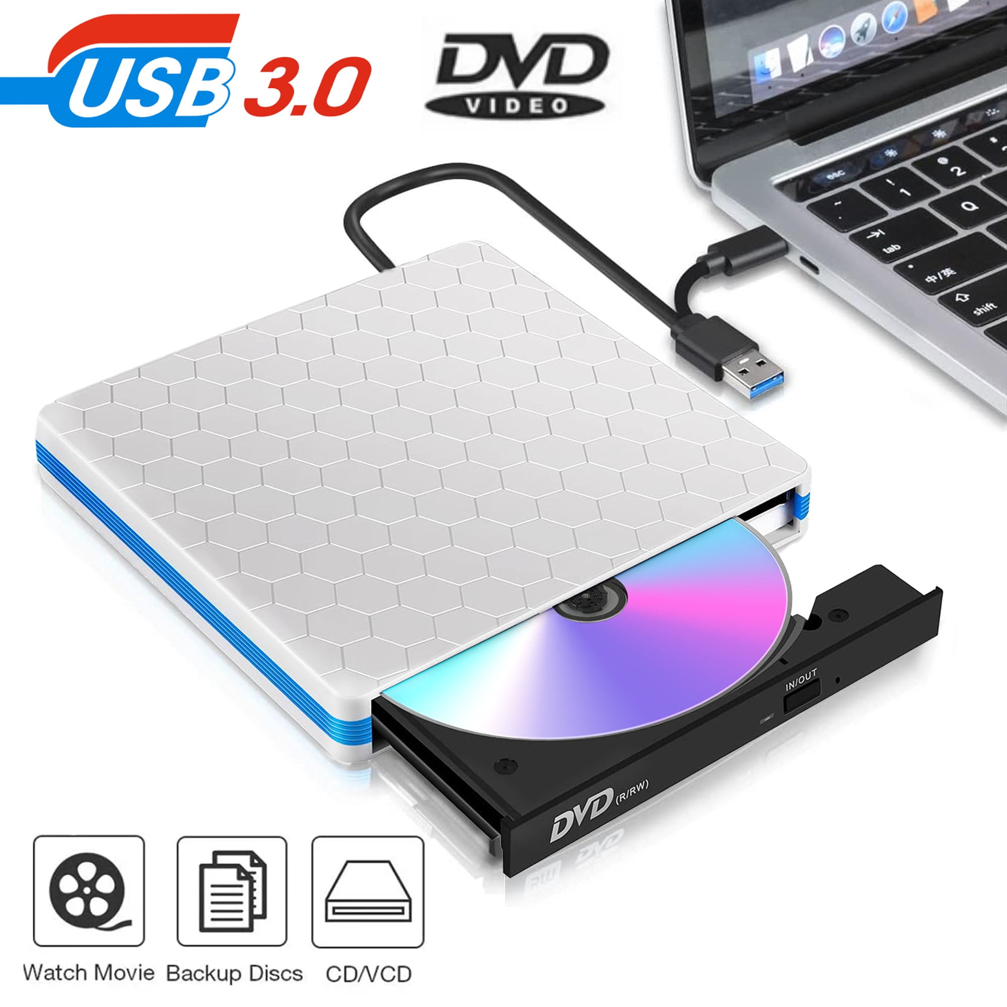 Doosl External DVD Drive, USB 3.0 TypeC External Portable CD/DVD+/RW Drive/DVD Player for