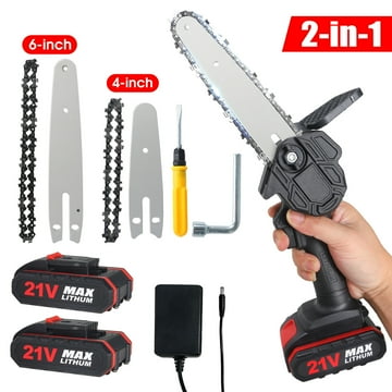 Doosl Mini Chainsaw, 4 & 6-inch Cordless Small Chain Saw with 2 Batteries 2 Chains, Electric Brushless Chainsaw with Security Lock, Handheld Power Chainsaw for Tree Pruning, Gardening, Wood Cutting