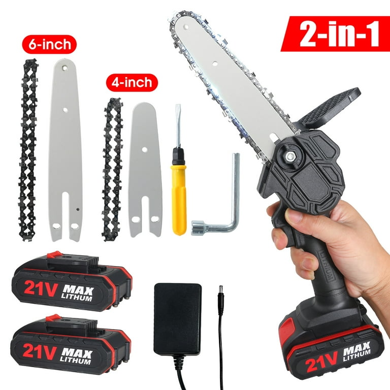 Doosl Mini Chainsaw, 4 & 6-inch Cordless Small Chain Saw with 2 Batteries 2  Chains, Electric Brushless Chainsaw with Security Lock, Handheld Power