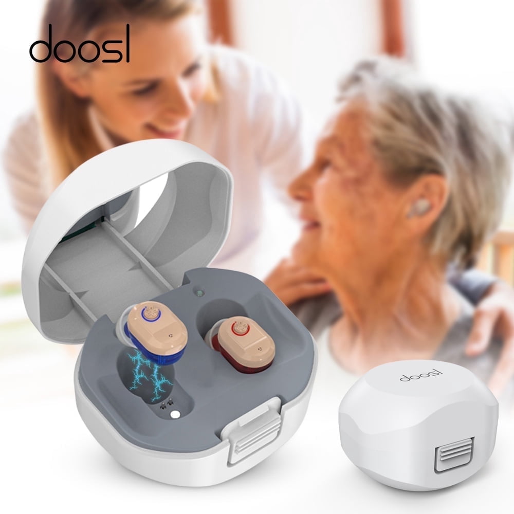 Personal Sound Amplifiers for Senior with Noise Cancelling, Rechargeable Mini Personal Sound Amplifiers TV Earbuds with Portable Charging Box, Suitable for Adults, Elderly, Children