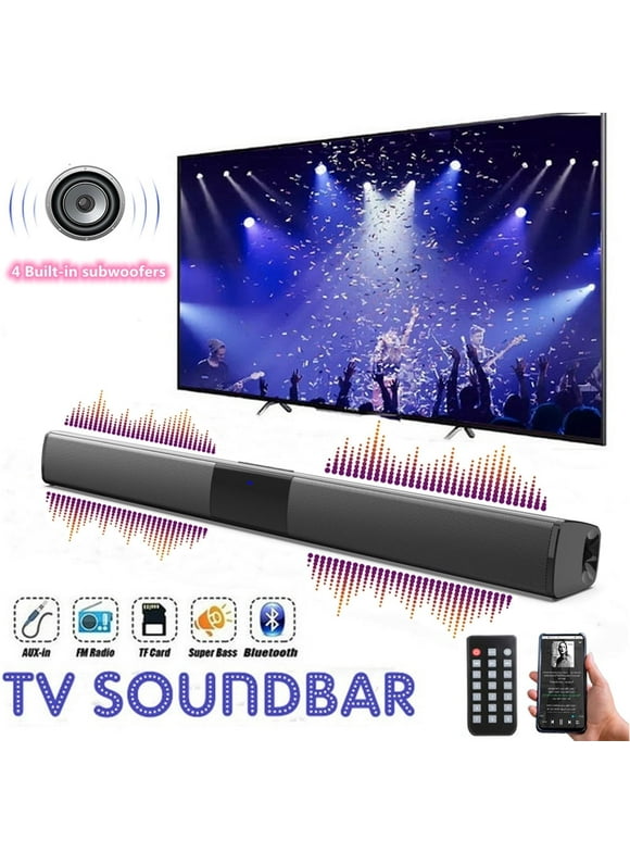 Doosl Sound Bar, 22 inch Bluetooth TV Speaker with Remote & 4 Built-in Subwoofers, TF Play, FM Radio, Rechargeable, 20W Wireless Soundbar for TV Home Theater & Audio, Black
