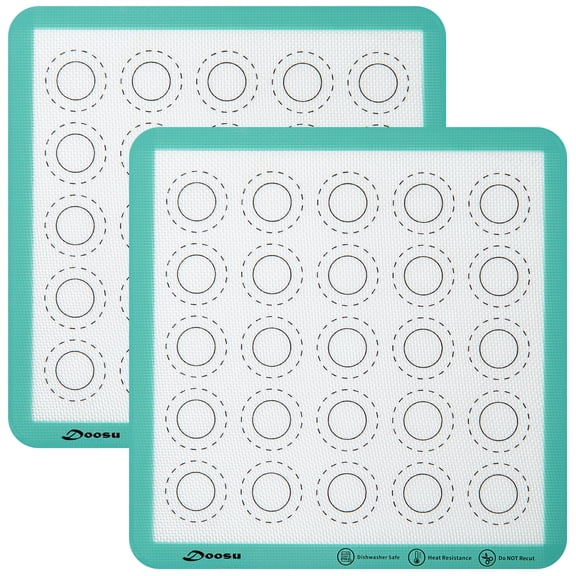 Doosu Silicone Baking Mats of 2, 11x11 Inch Non-Stick Food Safe Heat Resistant Macaron Mat