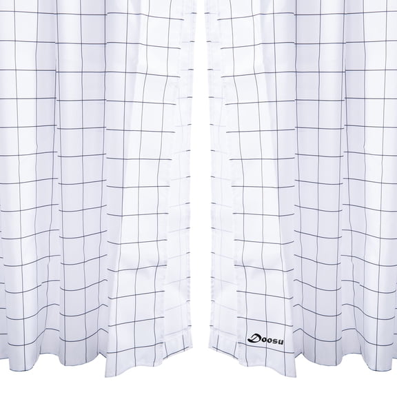 Doosu Textile Window Curtain Panels, White Checkered Pattern Liners, Machine Washable Curtain Drapes for Bedroom, Dining Room