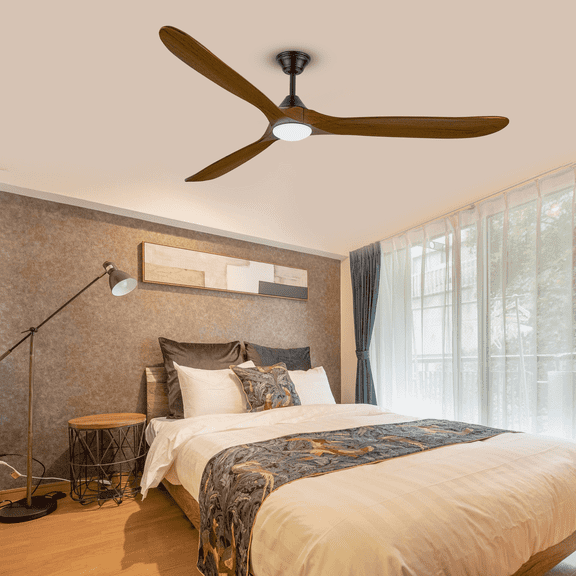 Doozoler Ceiling Fan with Light and Remote 60 inch, 3 Solid Wood Blades, Rustic Farmhouse Large Airflow Commercial Fan for Indoor Outdoor, Dimmable, Noiseless DC Motor