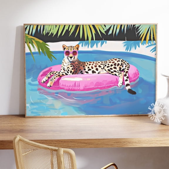 Dopamine Cheetah Print Preppy Pool Wall Art Summer Able Art Retro Leo.pard Maximalist Aesthetic Room Decor College Dorm Room Wall Art Decor For Home Office
