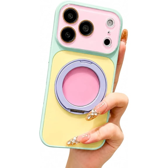 Dopamine Color Block Glossy Magnetic Case for iPhone, Summer Vibe Dopamine Contrast Color Magnetic Phone Case, Contrast Candy Colors Phone Cases, Compatible with Magnet (E,for 17promax)