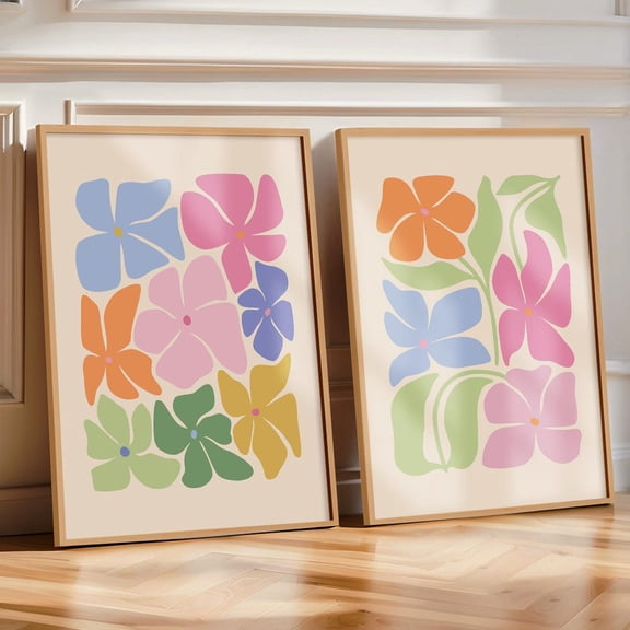 Dopamine Floral Green 70s Maximalist Living Room Wall Art, Set 2, Poster Only