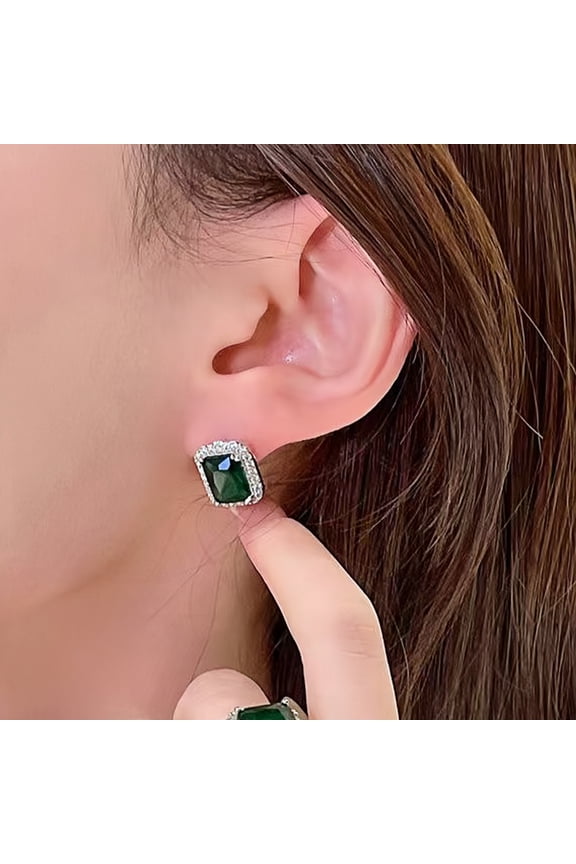 Dopamine Gemstone Flower Stud Earrings For Women,Emerald Zircon Charming Earring Oblong,Burst Nature Malachite,Birthday Or Memorial Day Gift To Mother,Wife,Daughter
