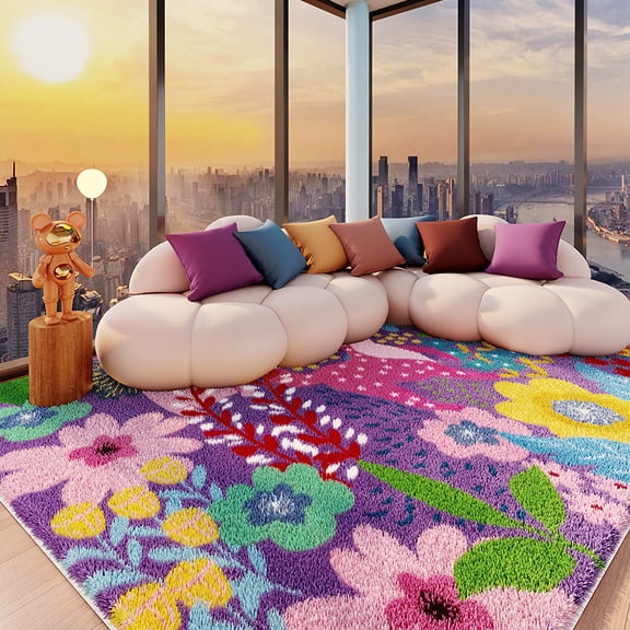 Dopamine Style Living Room Rug, Large Area Non Slip Floor Carpet, Stain Resistant Easy Clean Sofa Coffee Table Mat, Anti Slip Bedroom Bedside Area Rug for Home Decor