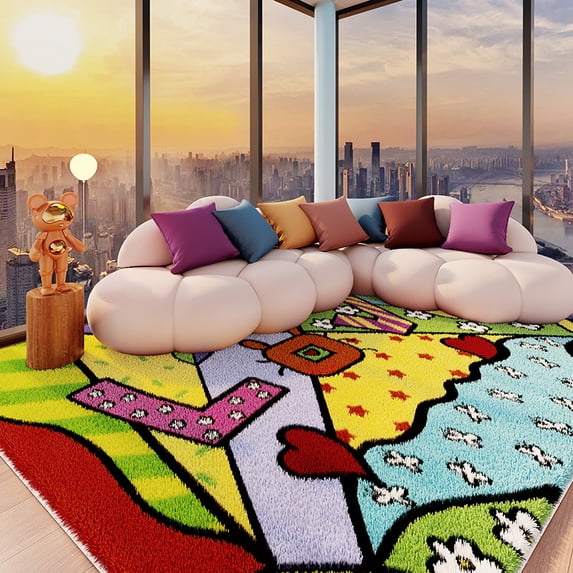 Dopamine Style Living Room Rug, Large Area Non Slip Floor Carpet, Stain Resistant Easy Clean Sofa Coffee Table Mat, Anti Slip Bedroom Bedside Area Rug for Home Decor