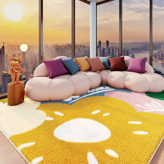Dopamine Style Living Room Rug, Large Area Non Slip Floor Carpet, Stain Resistant Easy Clean Sofa Coffee Table Mat, Anti Slip Bedroom Bedside Area Rug for Home Decor
