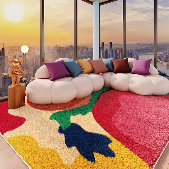 Dopamine Style Living Room Rug, Large Area Non Slip Floor Carpet, Stain Resistant Easy Clean Sofa Coffee Table Mat, Anti Slip Bedroom Bedside Area Rug for Home Decor
