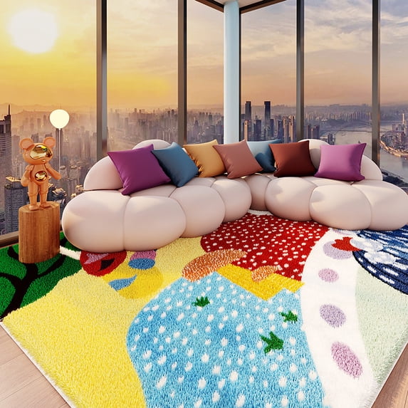 Dopamine Style Living Room Rug, Large Area Non Slip Floor Carpet, Stain Resistant Easy Clean Sofa Coffee Table Mat, Anti Slip Bedroom Bedside Area Rug for Home Decor