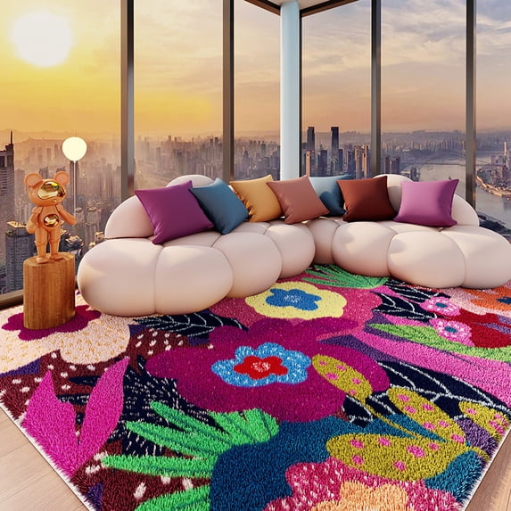 Dopamine Style Living Room Rug, Large Area Non Slip Floor Carpet, Stain Resistant Easy Clean Sofa Coffee Table Mat, Anti Slip Bedroom Bedside Area Rug for Home Decor