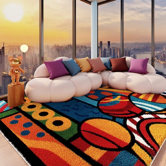 Dopamine Style Living Room Rug, Large Area Non Slip Floor Carpet, Stain Resistant Easy Clean Sofa Coffee Table Mat, Anti Slip Bedroom Bedside Area Rug for Home Decor