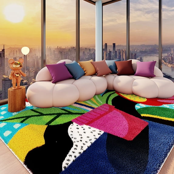 Dopamine Style Living Room Rug, Large Area Non Slip Floor Carpet, Stain Resistant Easy Clean Sofa Coffee Table Mat, Anti Slip Bedroom Bedside Area Rug for Home Decor