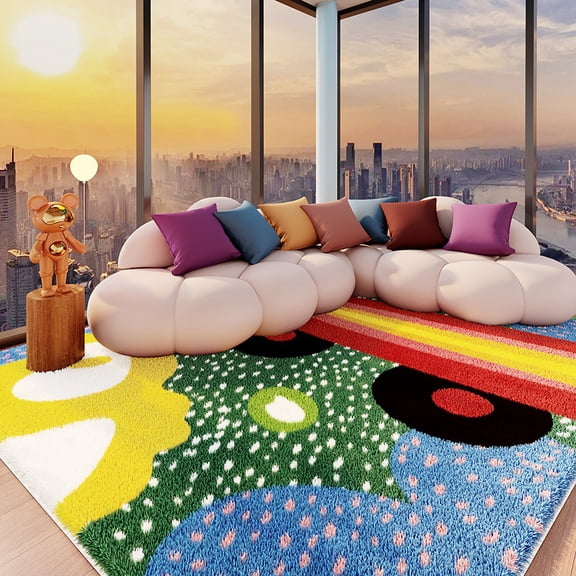 Dopamine Style Living Room Rug, Large Area Non Slip Floor Carpet, Stain Resistant Easy Clean Sofa Coffee Table Mat, Anti Slip Bedroom Bedside Area Rug for Home Decor