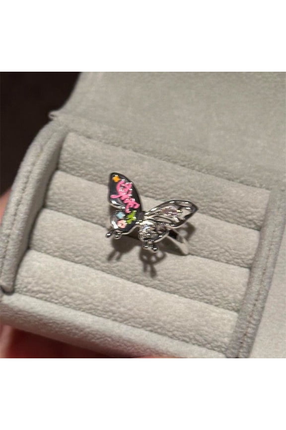 Dopamine-colored hollow double-layer three-dimensional butterfly ring, sweet and cool, unique and niche, suitable for the index finger, sweet ring