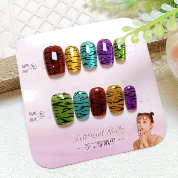 Dopamine spar cat's eye nail art piece, colorful leopard print nail patch, divided into 10 pieces of hand-worn nail