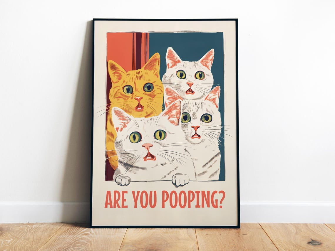 Dopaprint UNFRAMED PAPER POSTER Bathroom Cat Print For Toilet Wall Art ...