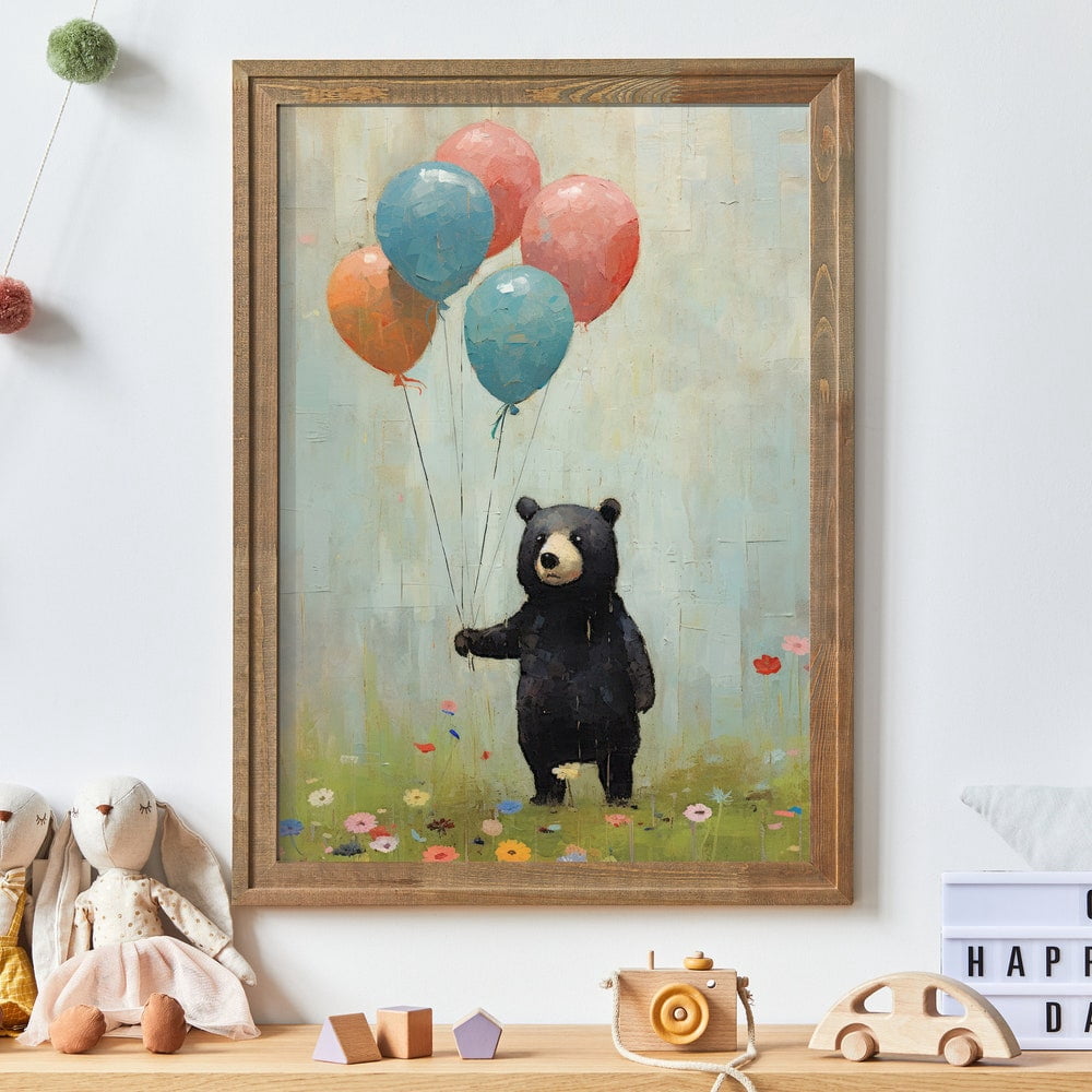 Dopaprint UNFRAMED PAPER POSTER Bear Holding Balloons, Vintage Nursery ...