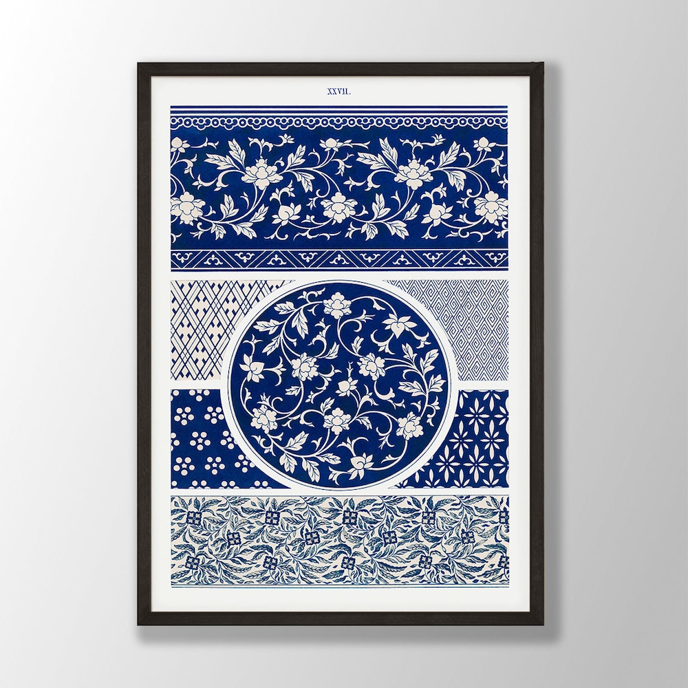 Dopaprint UNFRAMED PAPER POSTER Blue Floral Pattern Print No:3 - Blue ...