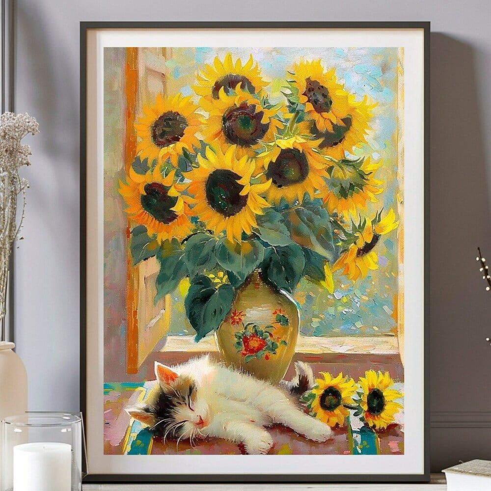 Dopaprint UNFRAMED PAPER POSTER Claude Monet Sunflowers Cat Print ...