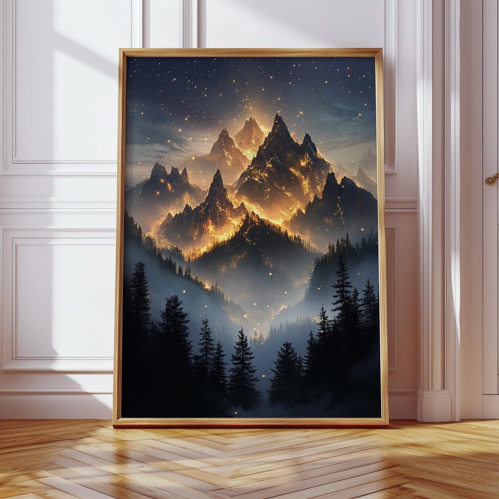 Dopaprint UNFRAMED PAPER POSTER Fiery Glowing Mountain Landscape Art ...