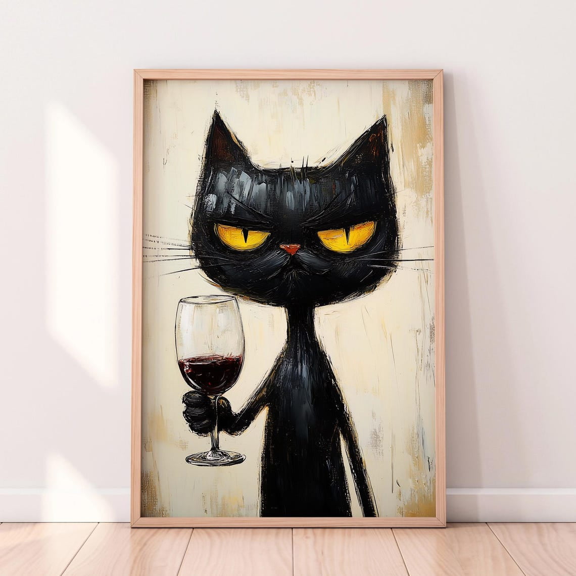 Dopaprint UNFRAMED PAPER POSTER Grumpy Black Cat With Wine Glass Â ...